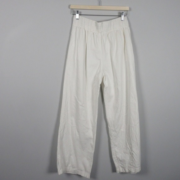 Abercrombie & Fitch Womens Wide Leg Linen Blend Pants White Size S Coastal - Picture 10 of 14